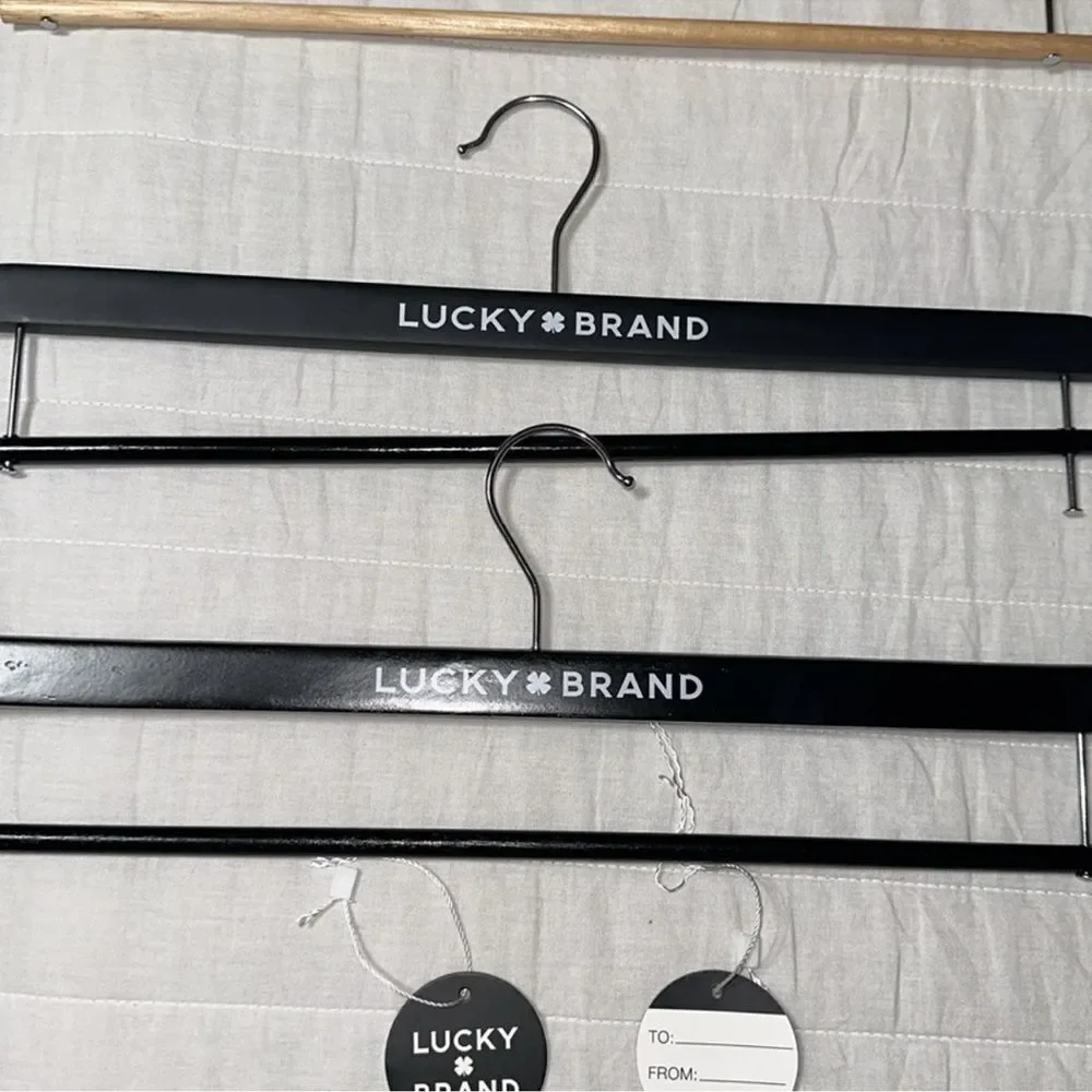 Lucky Brand Black x 2 Tan x 2 Wooden Plush Throw Hangers